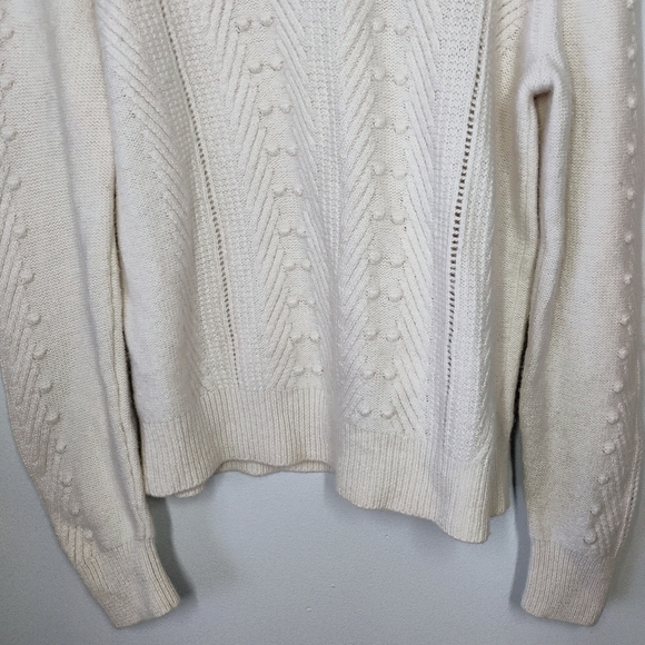 Banana Republic Merino Wool Alpaca Sweater Womens XL Ivory Pom Poms Shabby Chic - Picture 3 of 10